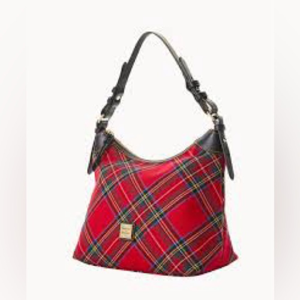 Dooney and Bourke Tartan Large Erica Hobo Shoulder Bag in Red